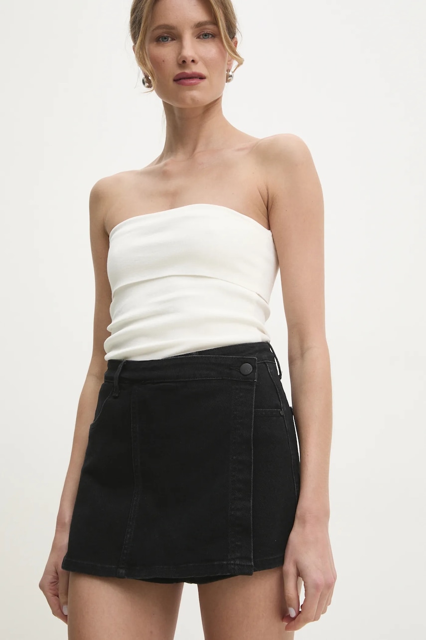 Answear Lab pantaloni scurti jeans femei, culoarea negru, neted, high waist