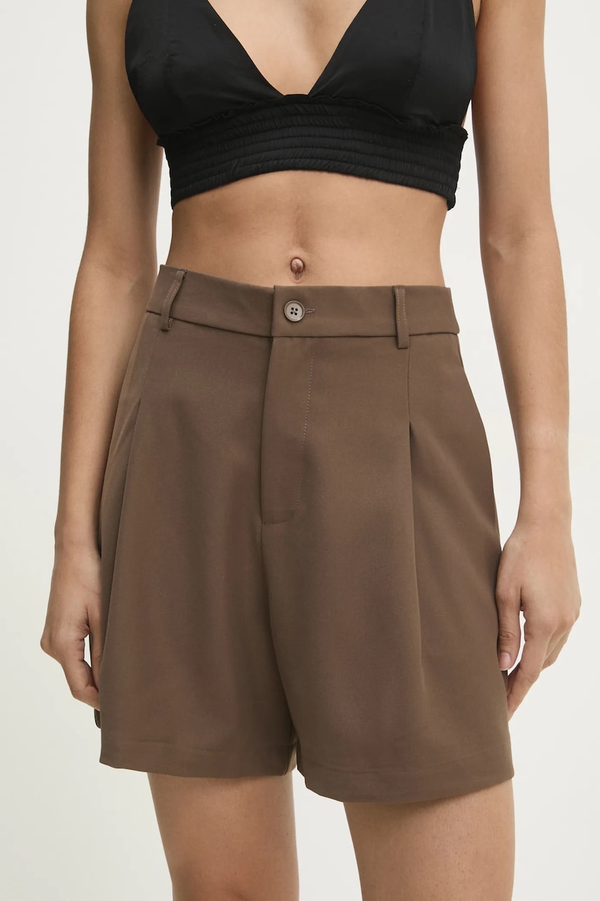 Answear Lab pantaloni scurti femei, culoarea maro, neted, high waist
