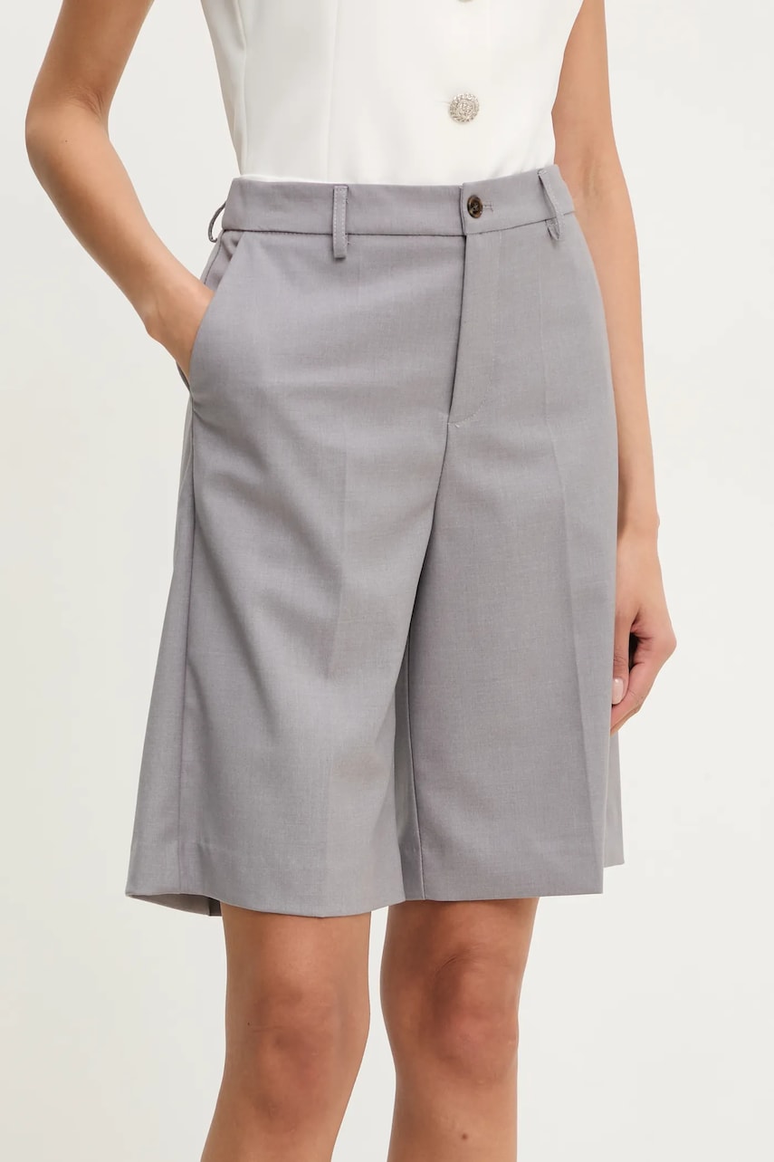 Answear Lab pantaloni scurti femei, culoarea gri, neted, high waist