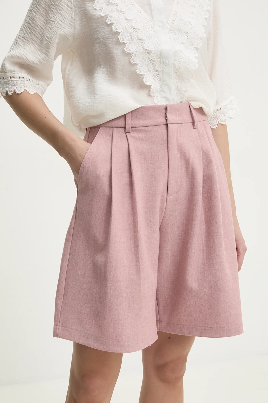 Answear Lab pantaloni scurti femei, culoarea roz, neted, high waist