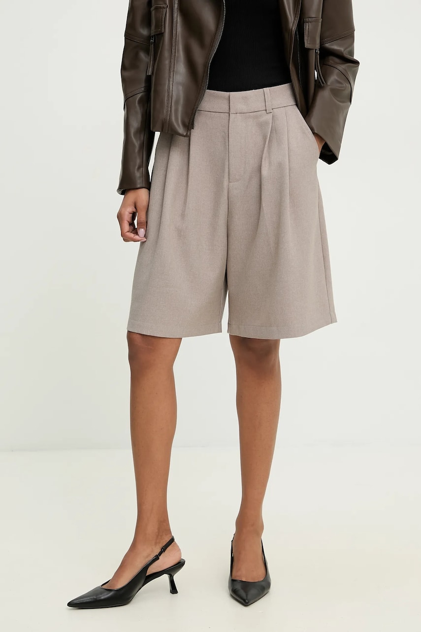 Levně Kraťasy Answear Lab dámské, béžová barva, hladké, high waist