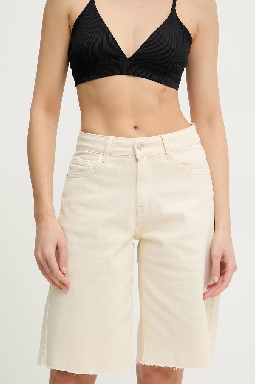 Levně Džínové šortky Answear Lab dámské, béžová barva, hladké, high waist