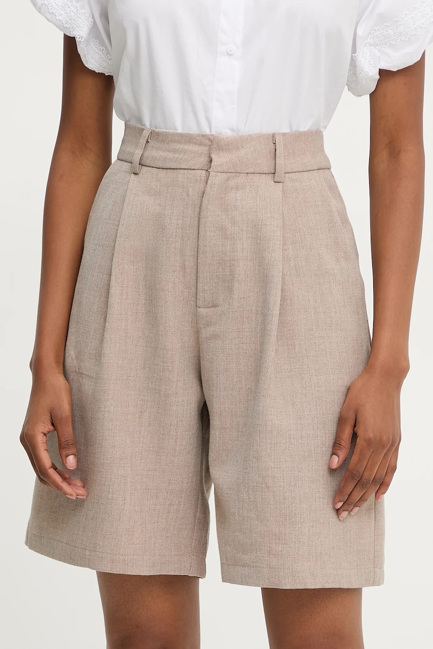 Answear Lab pantaloni scurti femei, culoarea maro, neted, high waist