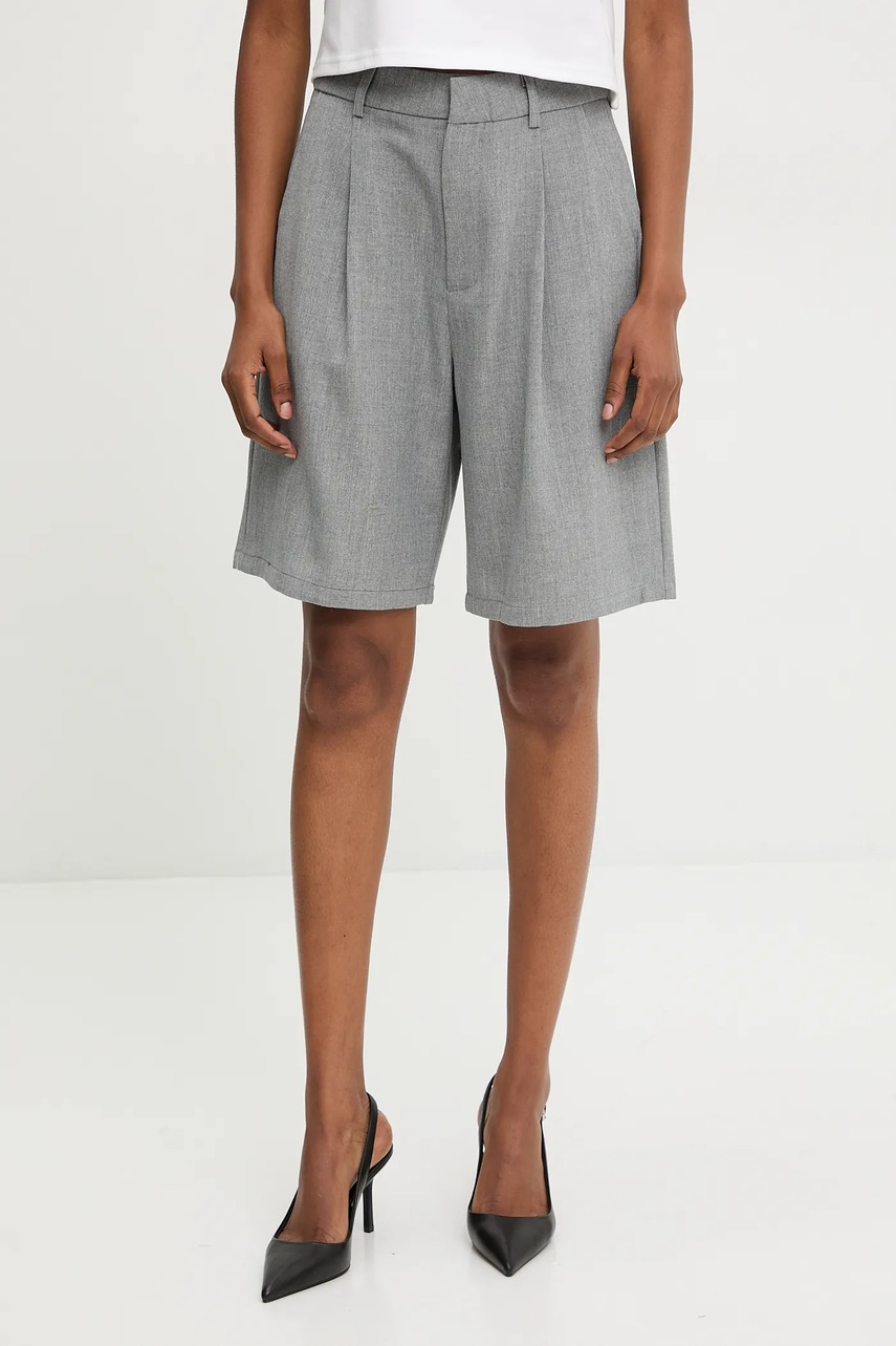 Answear Lab pantaloni scurti femei, culoarea gri, neted, high waist