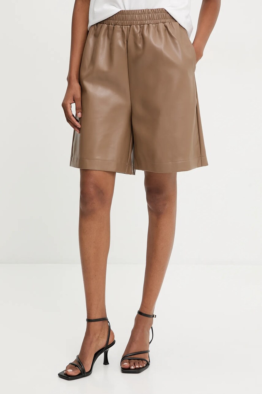 Answear Lab pantaloni scurti femei, culoarea maro, neted, high waist