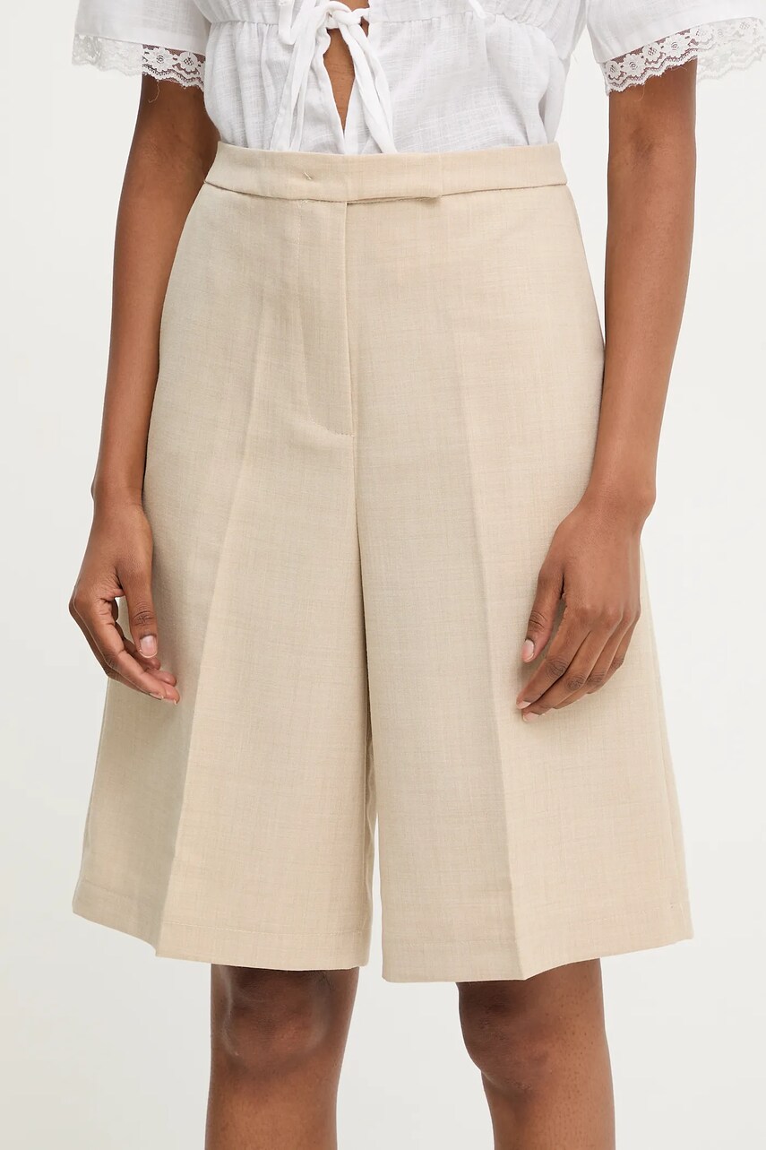 Answear Lab pantaloni scurti femei, culoarea bej, neted, high waist