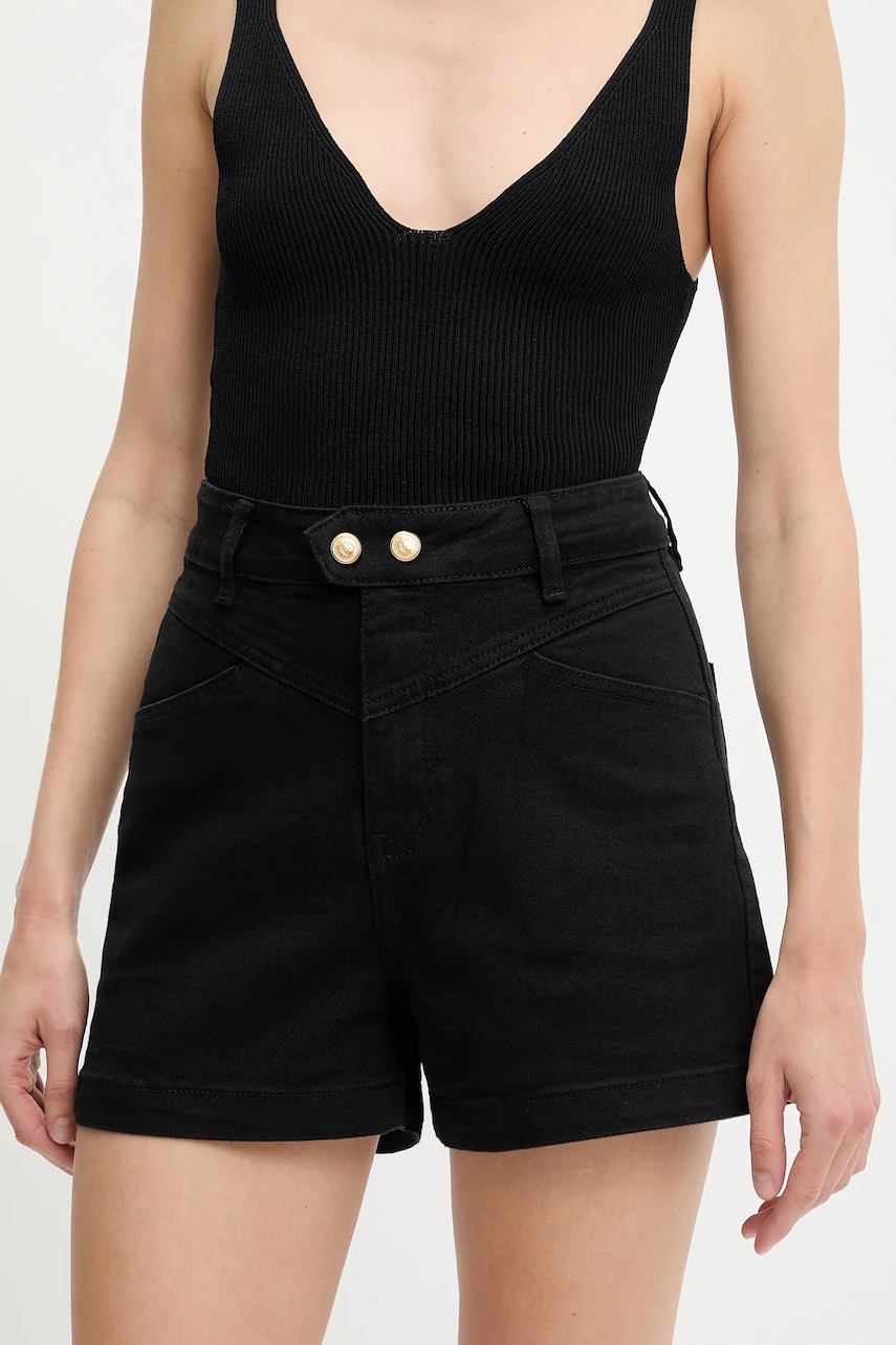 Answear Lab pantaloni scurti jeans culoarea negru, neted, high waist