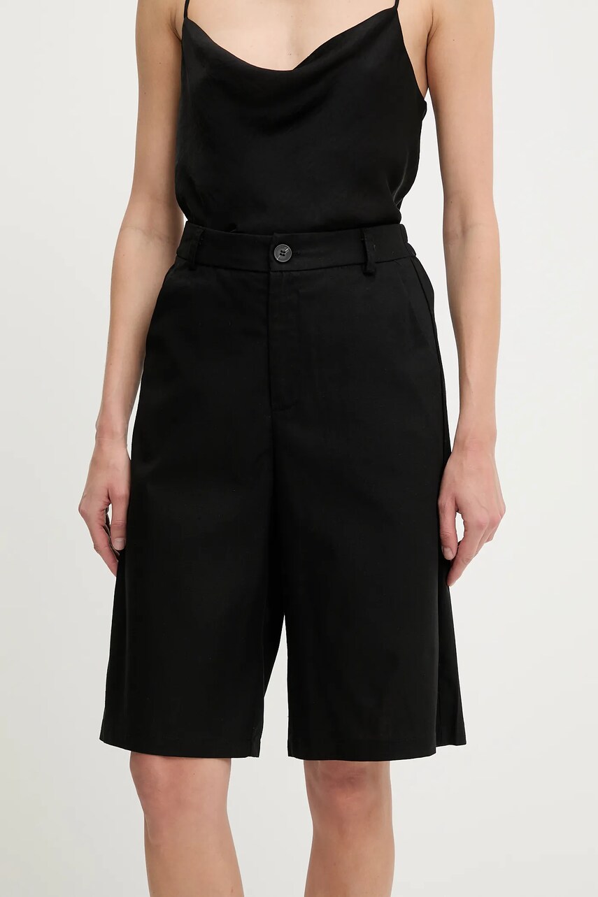 Levně Lněné šortky Answear Lab dámské, černá barva, high waist