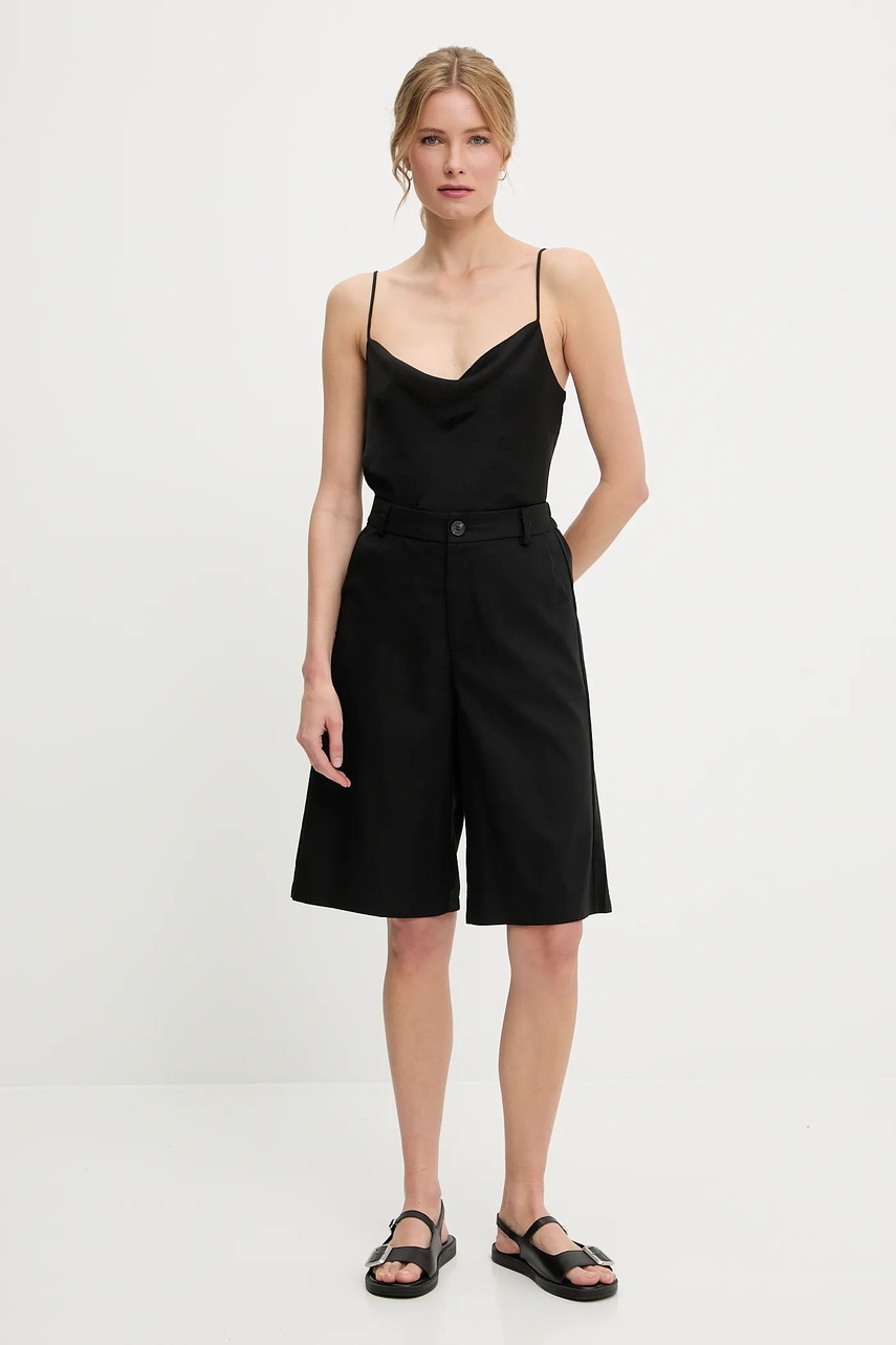 Шорты со льном Answear.LAB цвет чёрный однотонная высокая посадка