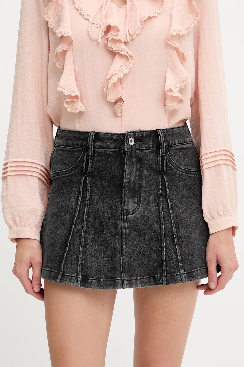 Answear Lab fustă și pantaloni denim culoarea negru, neted, high waist