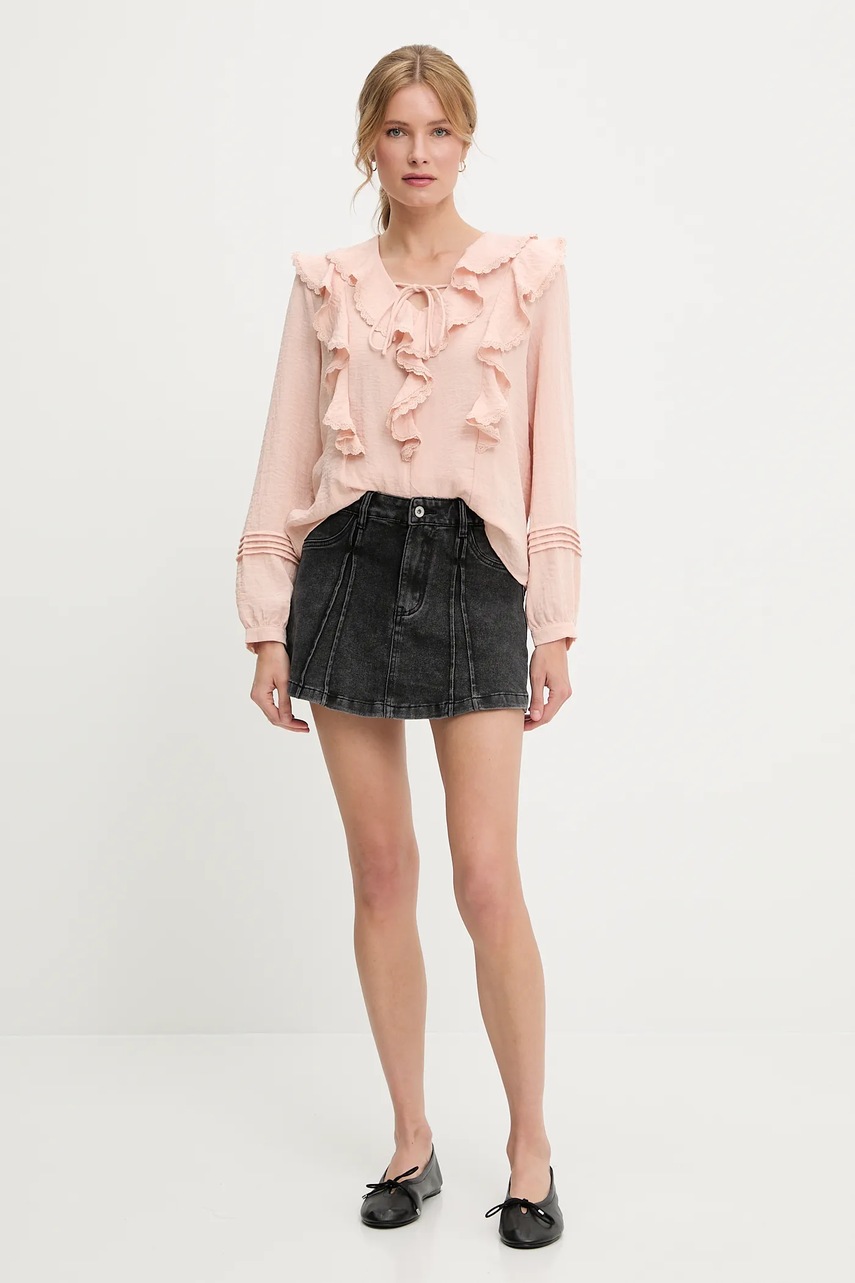 Джинсовые брюки-юбка Answear.LAB цвет чёрный однотонная высокая посадка