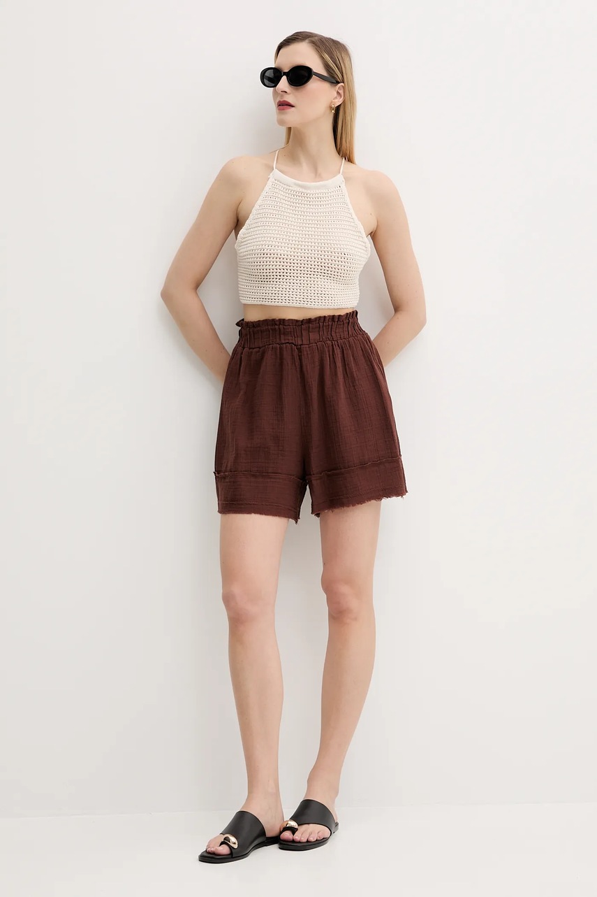Шорты Answear.LAB цвет коричневый однотонная высокая посадка