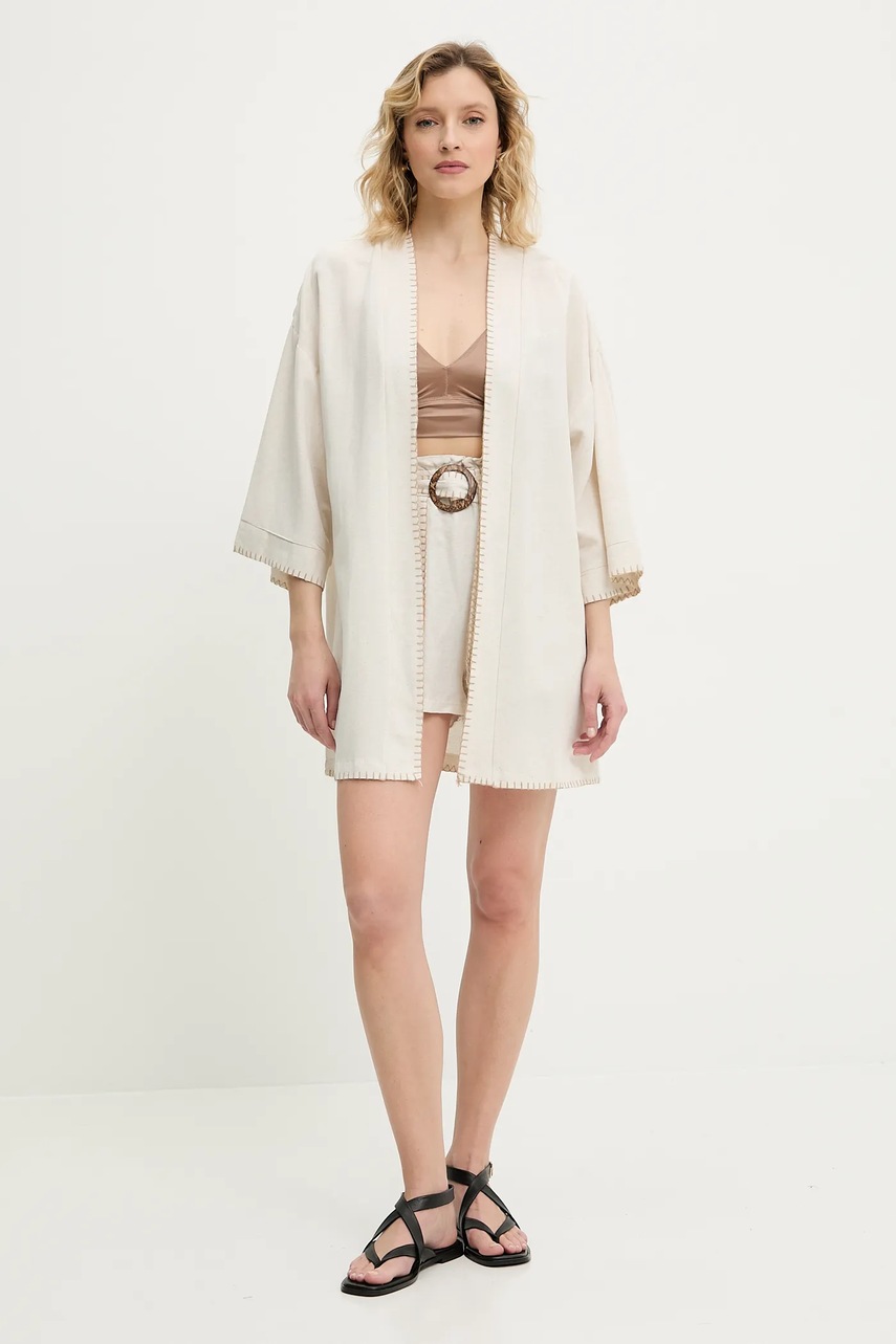 Шорты с примесью льна Answear.LAB цвет бежевый однотонная высокая посадка