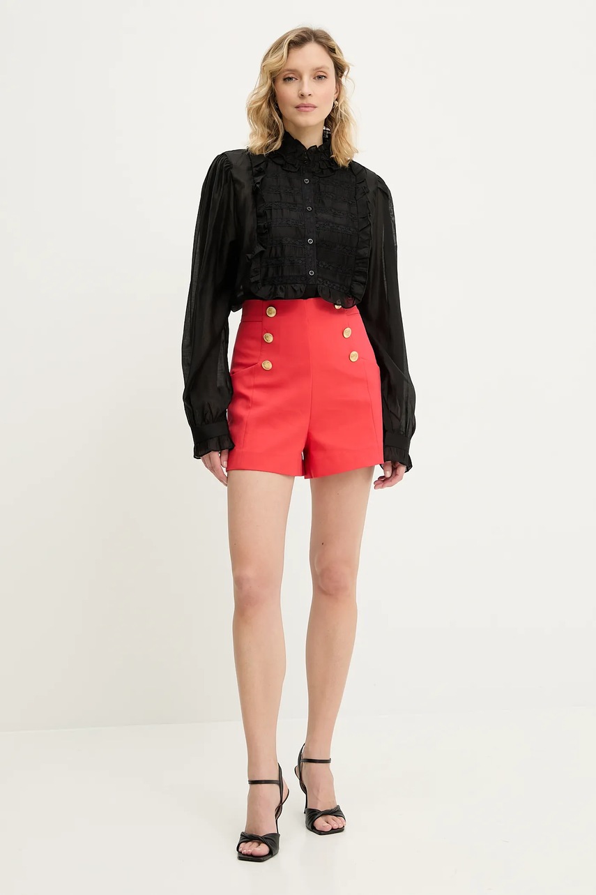 Шорты Answear.LAB цвет красный однотонная высокая посадка