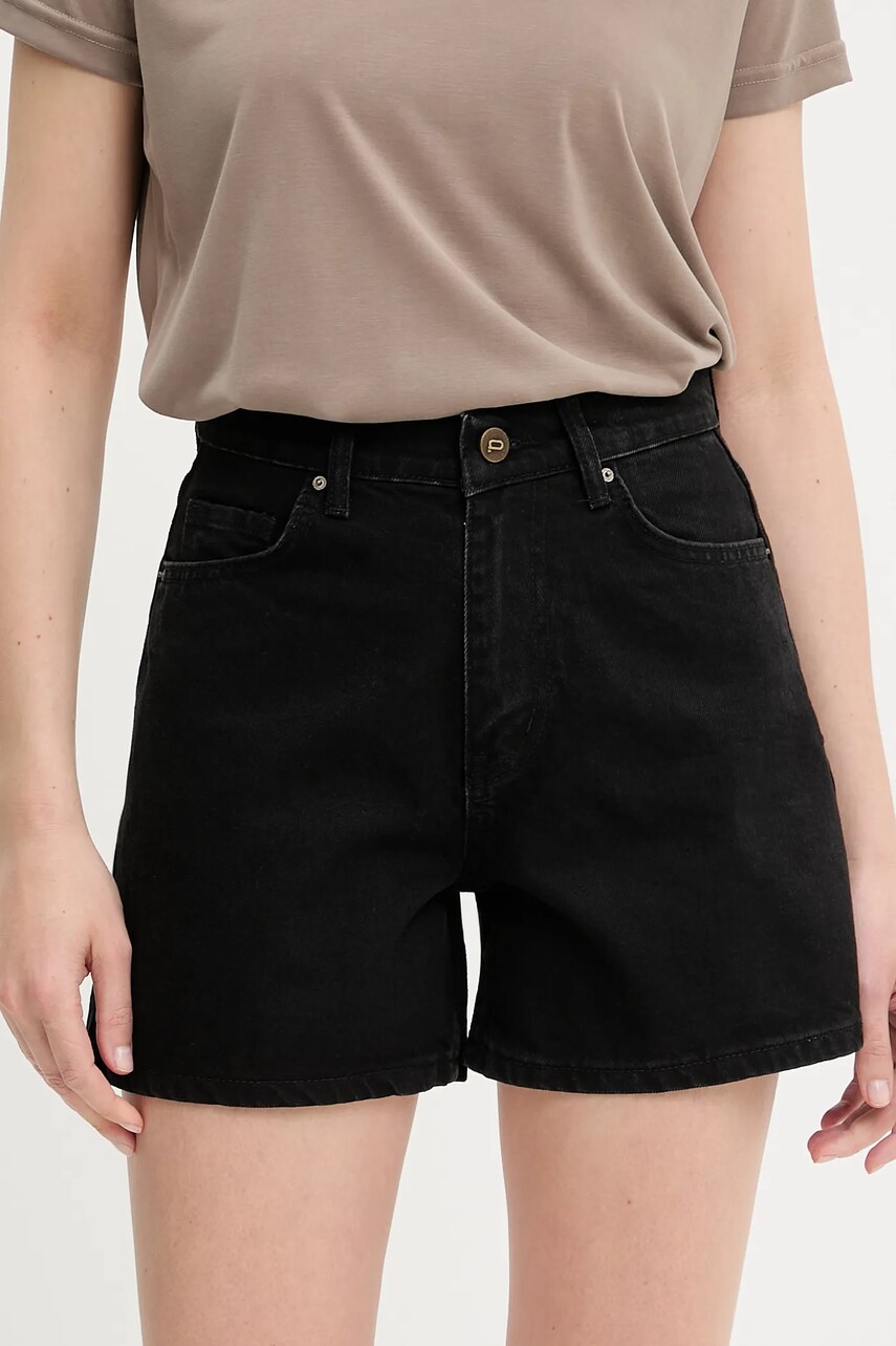 Answear Lab pantaloni scurti jeans culoarea negru, neted, high waist