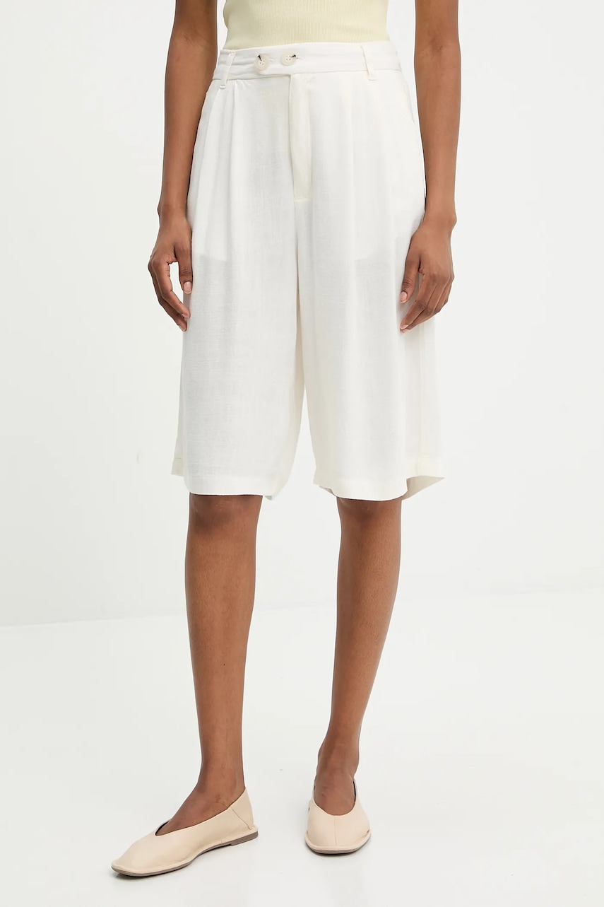 Answear Lab pantaloni scurti din in culoarea alb, neted, high waist