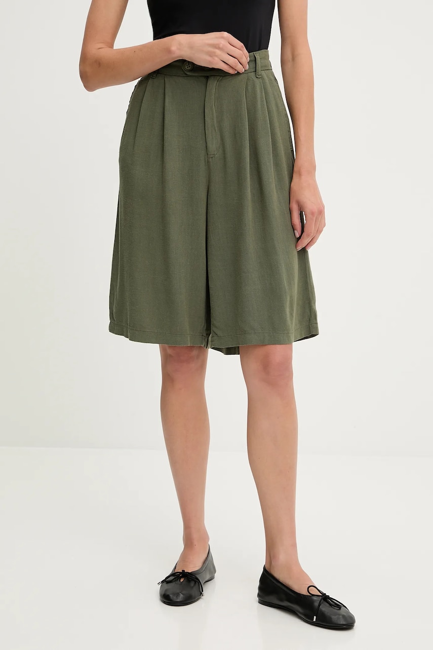 Levně Lněné kraťasy Answear Lab dámské, zelená barva, high waist