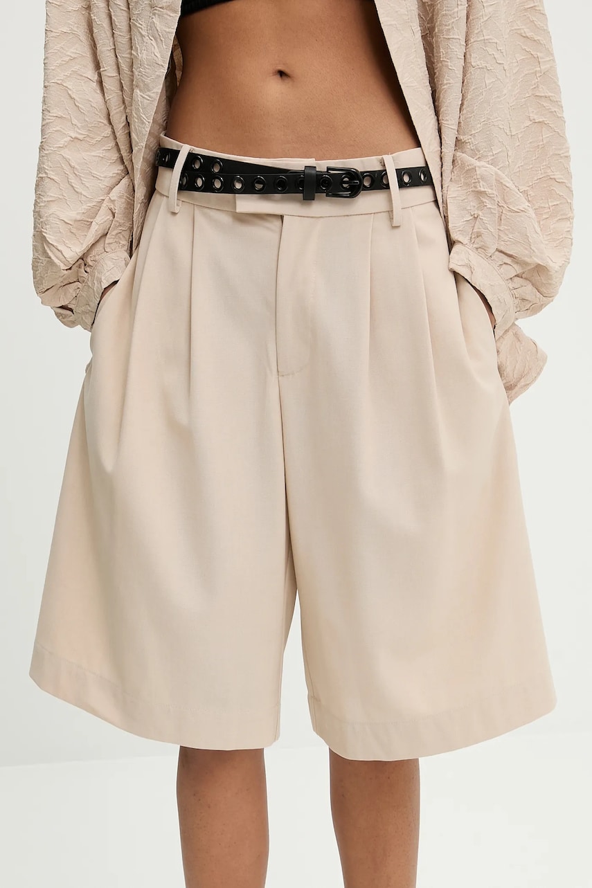 Answear Lab pantaloni scurti din lana culoarea bej, neted, high waist