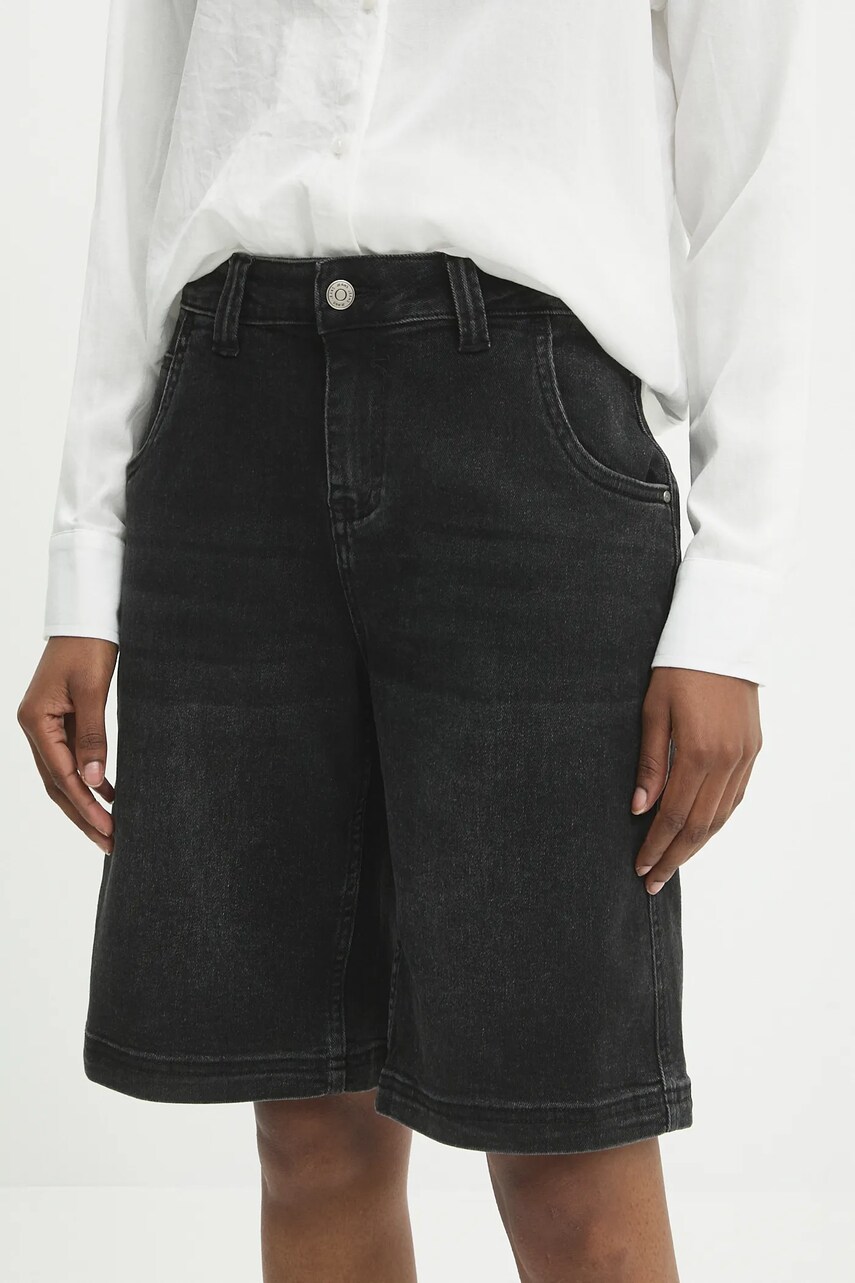 Answear Lab pantaloni scurti jeans culoarea negru, neted, high waist