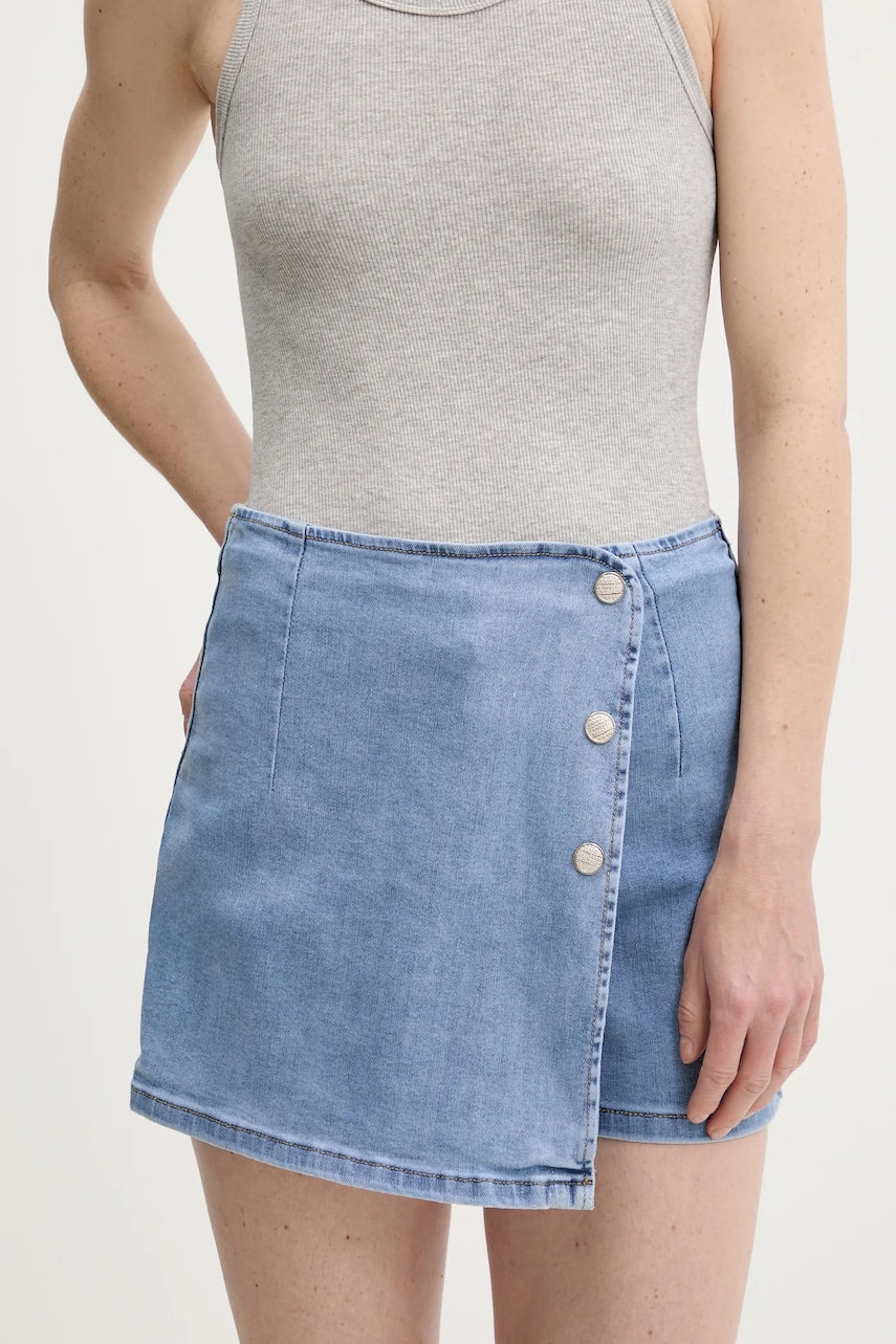 Levně Džínová kalhotová sukně Answear Lab modrá barva, hladká, high waist