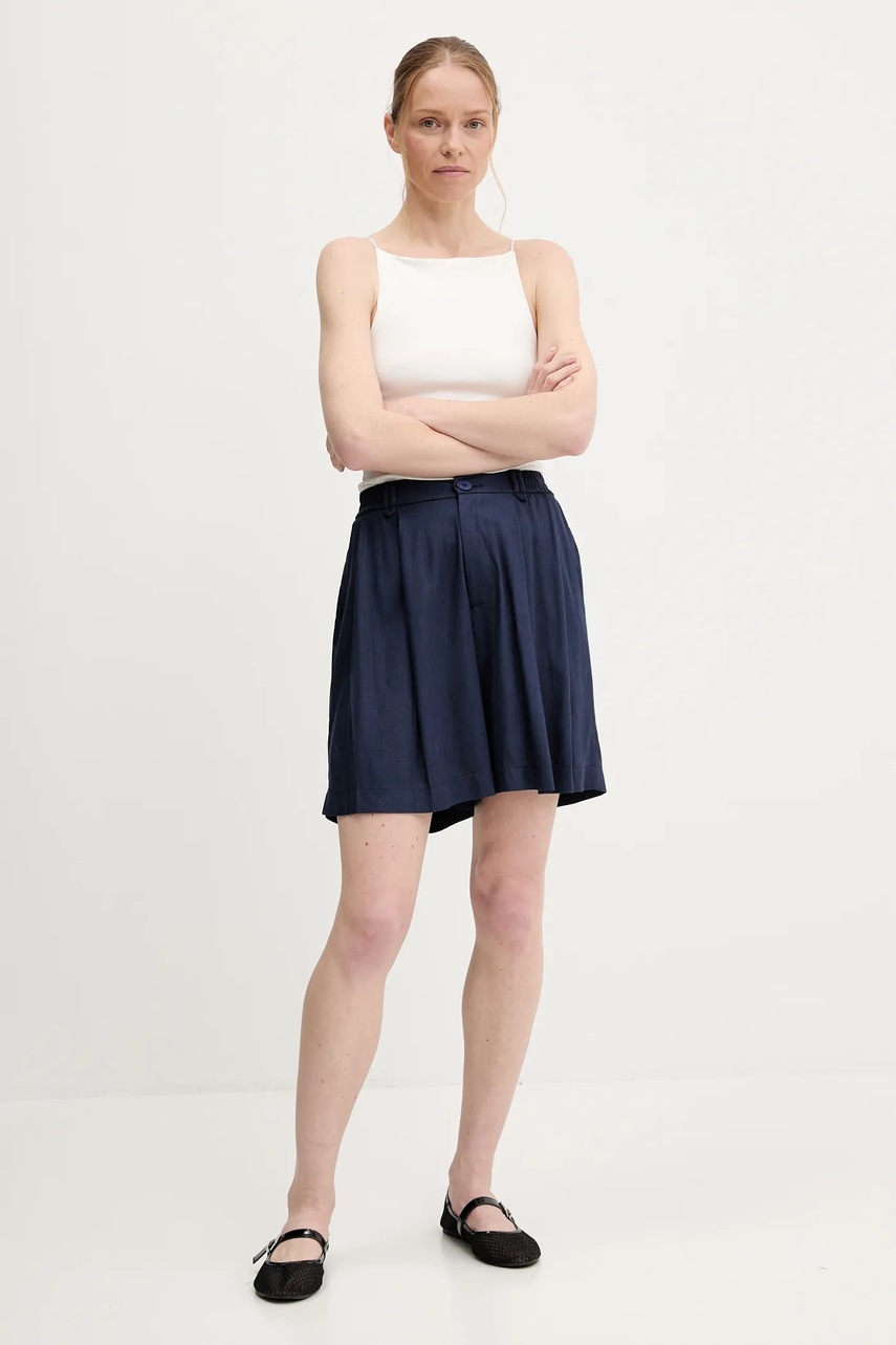 Шорты со льном Answear.LAB цвет синий однотонная высокая посадка