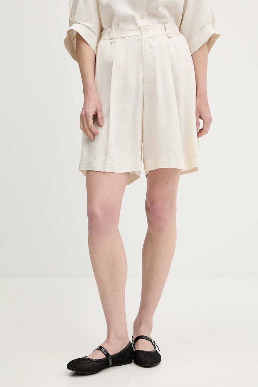 Answear Lab pantaloni scurti cu in culoarea bej, neted, high waist