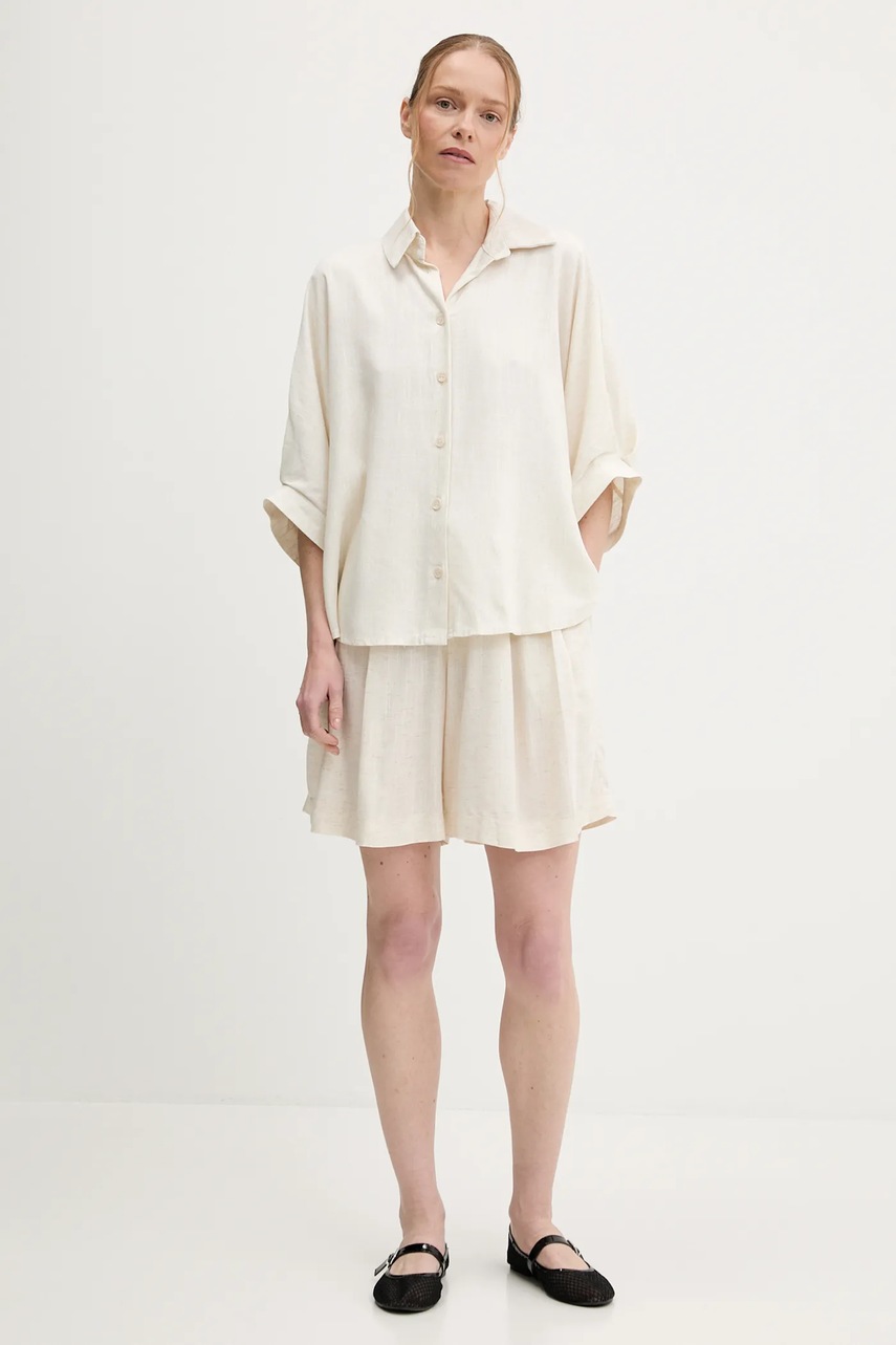 Шорты со льном Answear.LAB цвет бежевый однотонная высокая посадка