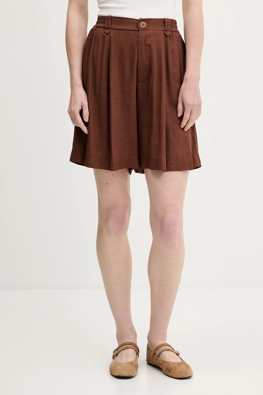 Levně Lněné šortky Answear Lab dámské, hnědá barva, high waist