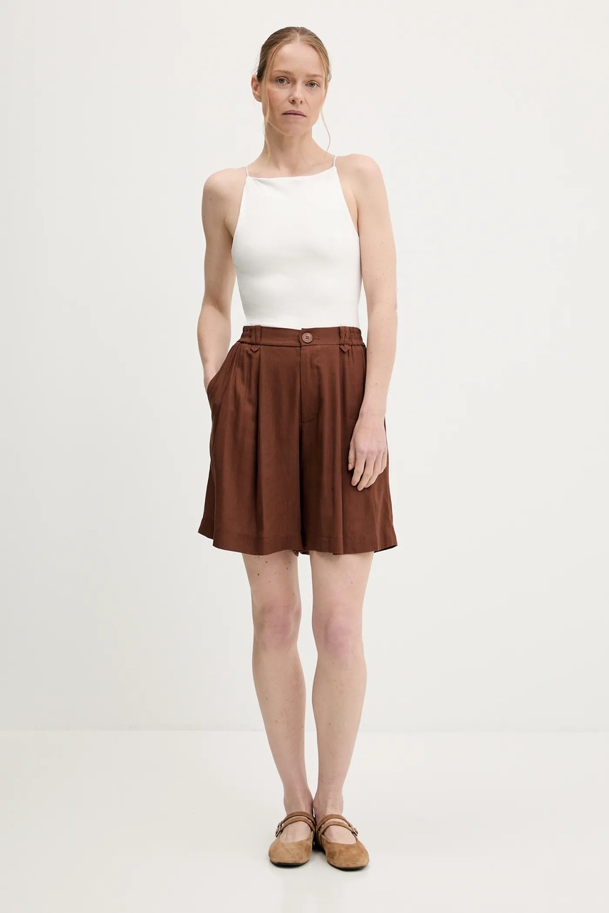Шорты со льном Answear.LAB цвет коричневый однотонная высокая посадка