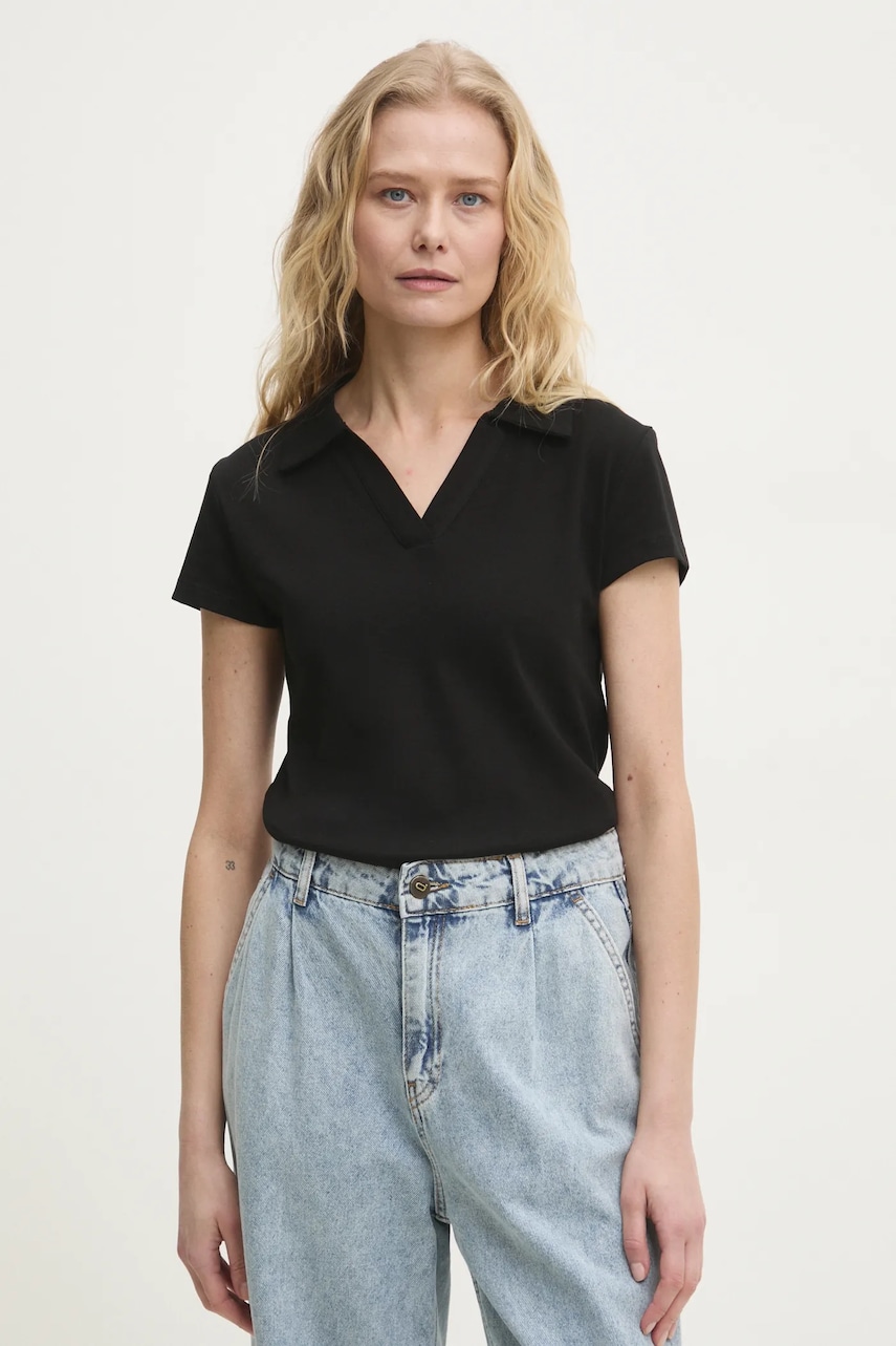 Answear Lab tricou polo femei, culoarea negru