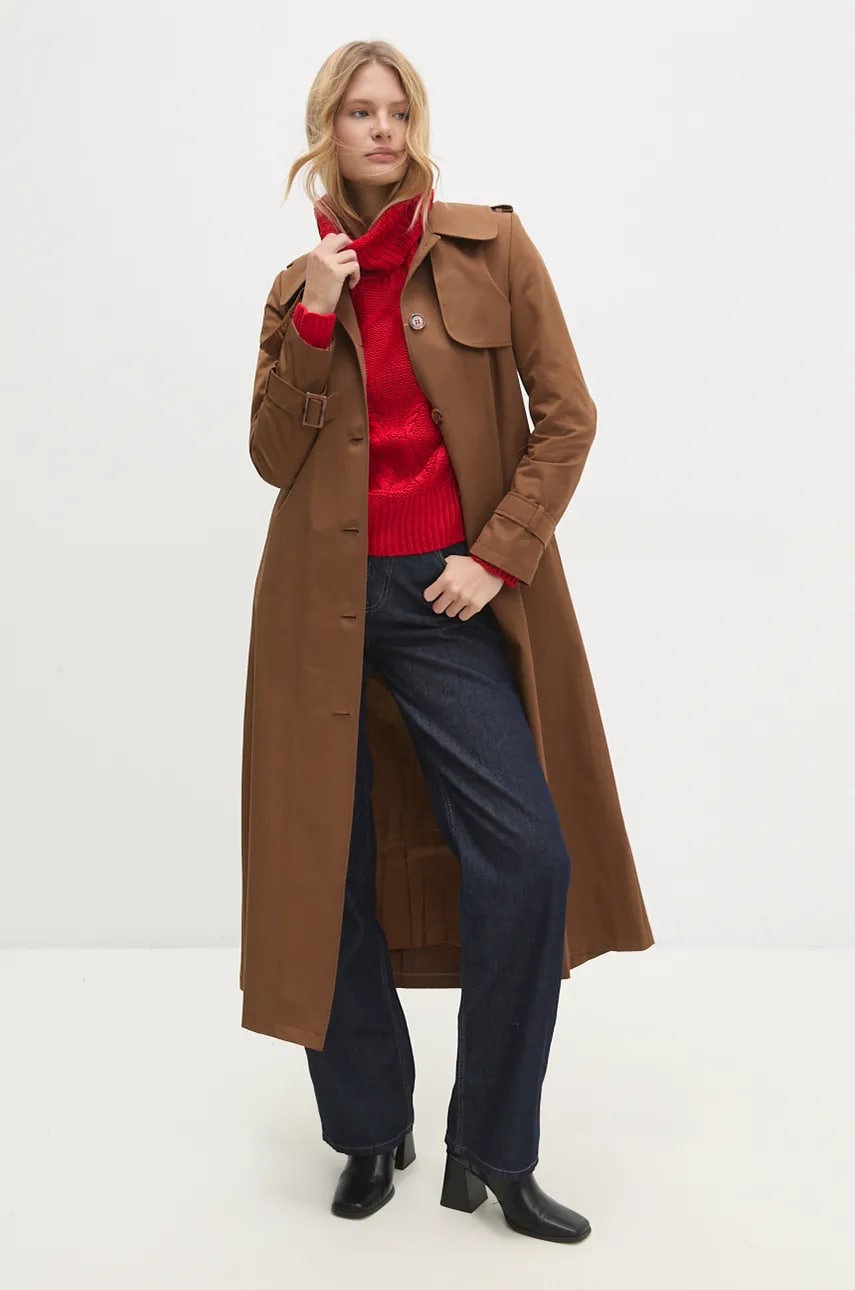 Answear Lab trenci femei, culoarea maro, de tranzitie, oversize Answear Lab trenci femei, culoarea maro, de tranzitie, oversize