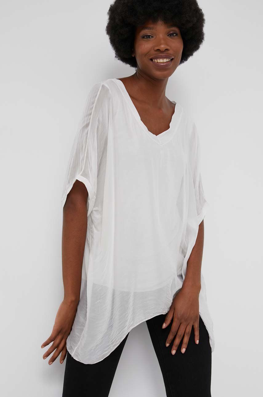 Answear Lab Bluză de mătase femei, culoarea crem, material neted Answear Lab imagine megaplaza.ro