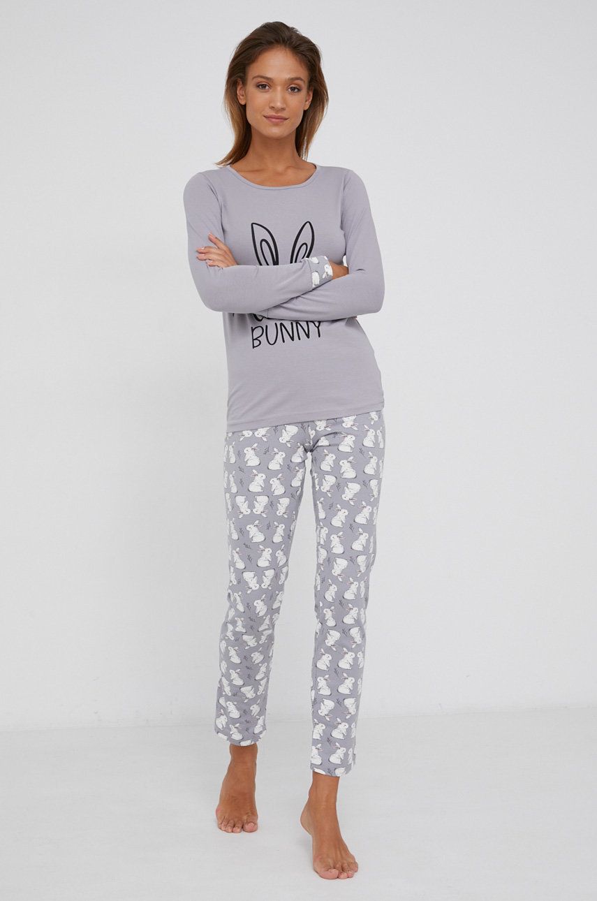 Answear Lab Pijama femei, culoarea gri