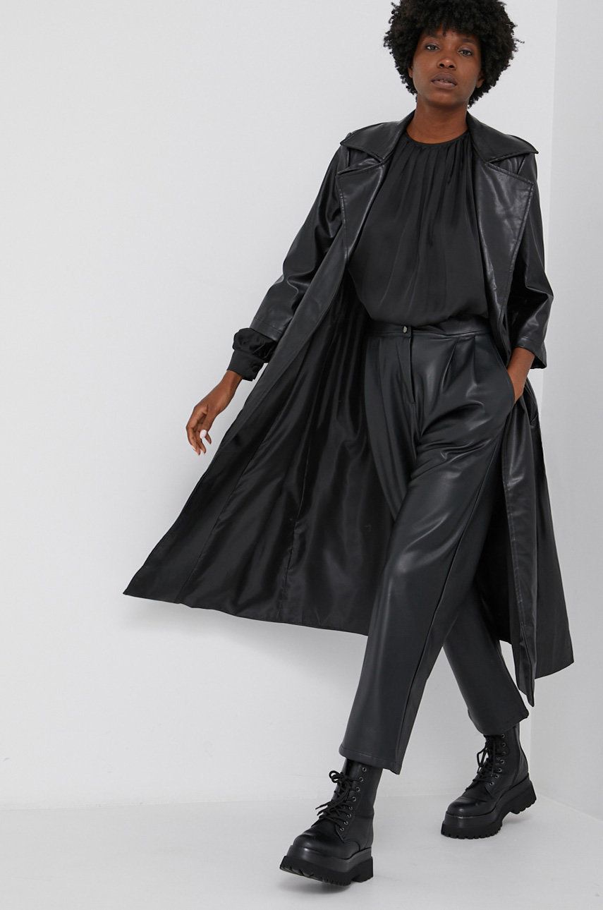 Answear Lab Palton femei, culoarea negru, de tranzitie