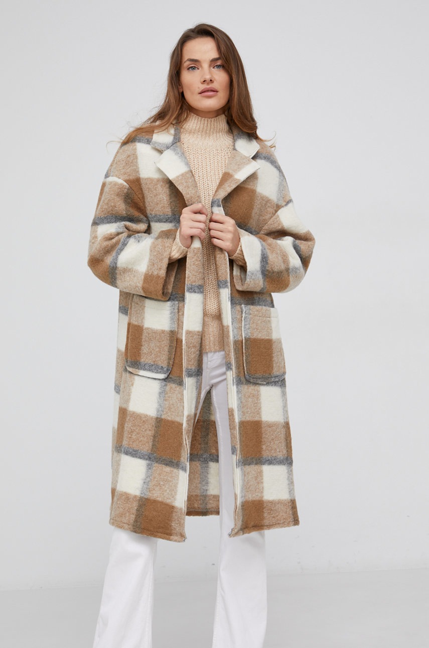 

Вълнено палто Answear Lab в бежово с преходна изолация без закопчаване, Бежов