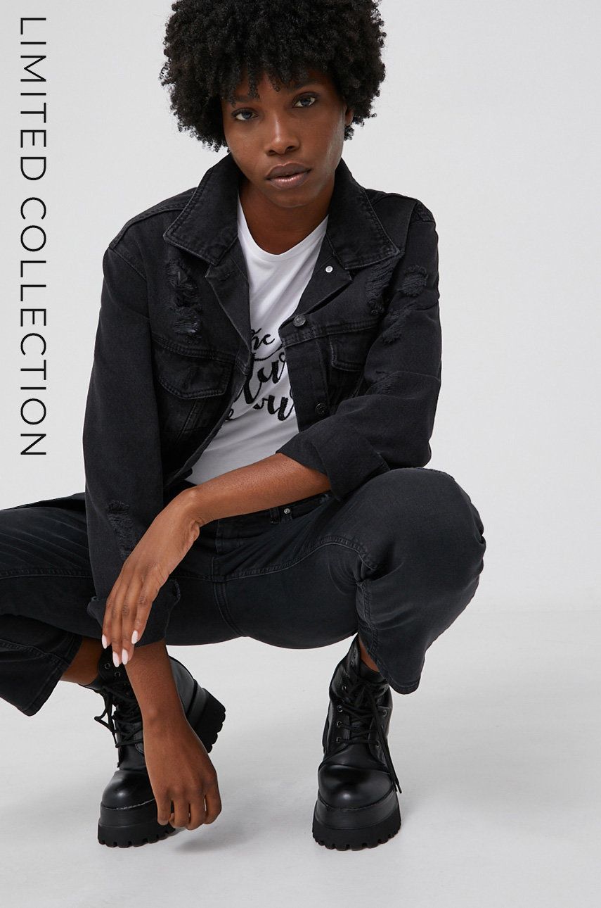 Answear Lab Geaca jeans femei, culoarea negru, de tranzitie