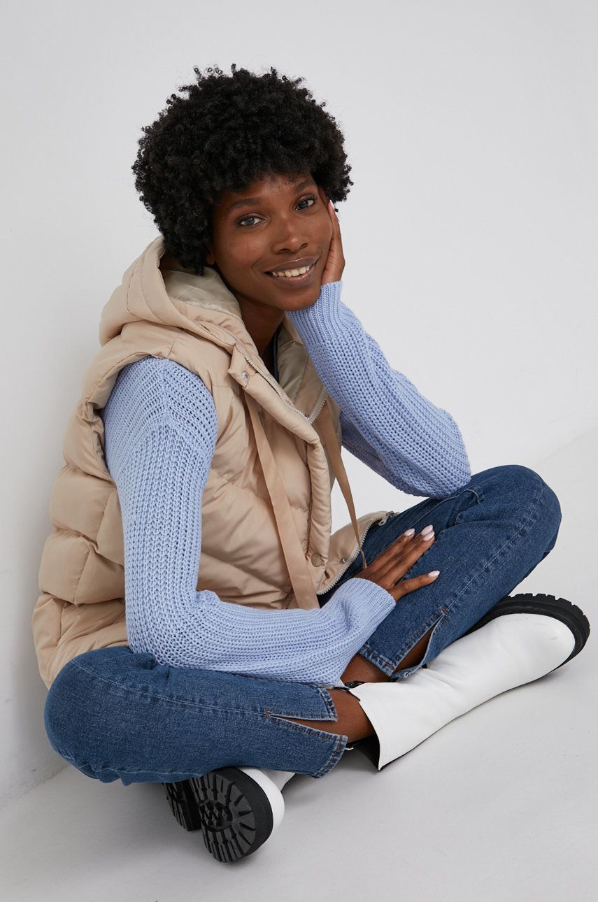 Answear Lab Vestă femei, culoarea bej, de iarnă answear imagine noua