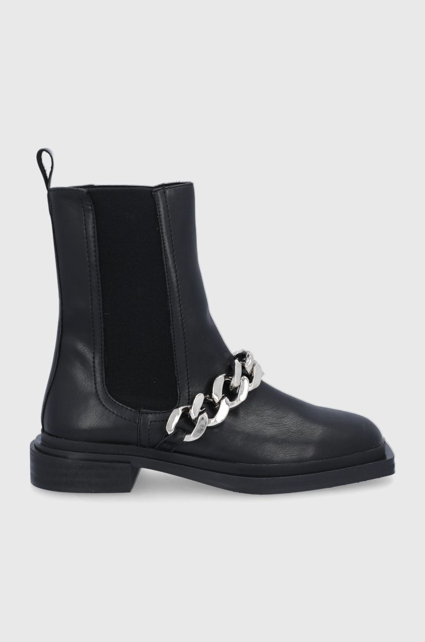 Čižmy a členkové topánky - Topánky Chelsea Answear Lab dámske, čierna farba, na plochom podpätku