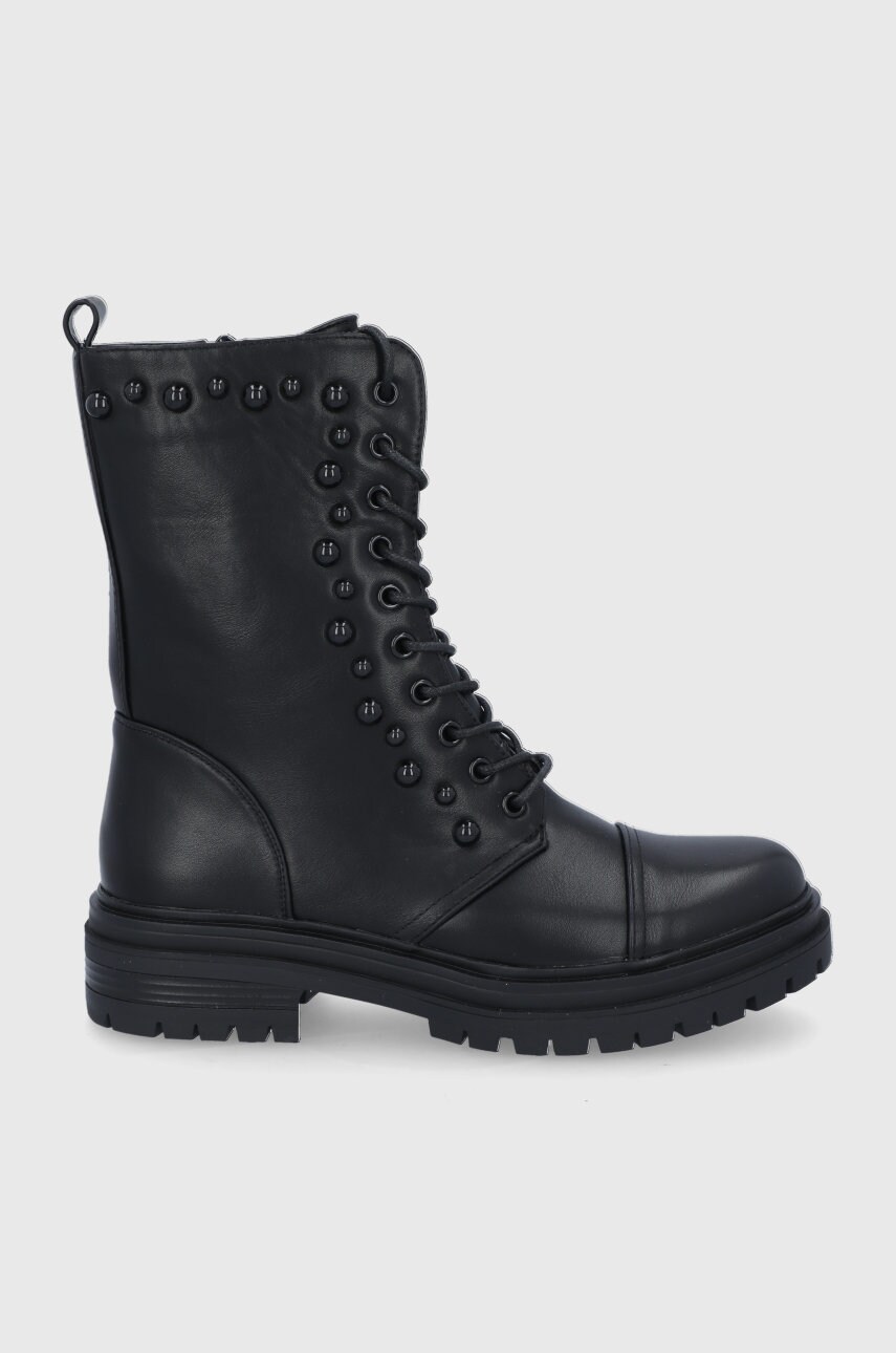 Answear lab bocanci femei, culoarea negru, cu toc plat, izolare usoara