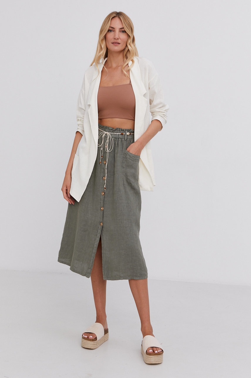 

Льняна спідниця Answear Lab Pure Linen колір зелений midi розкльошена