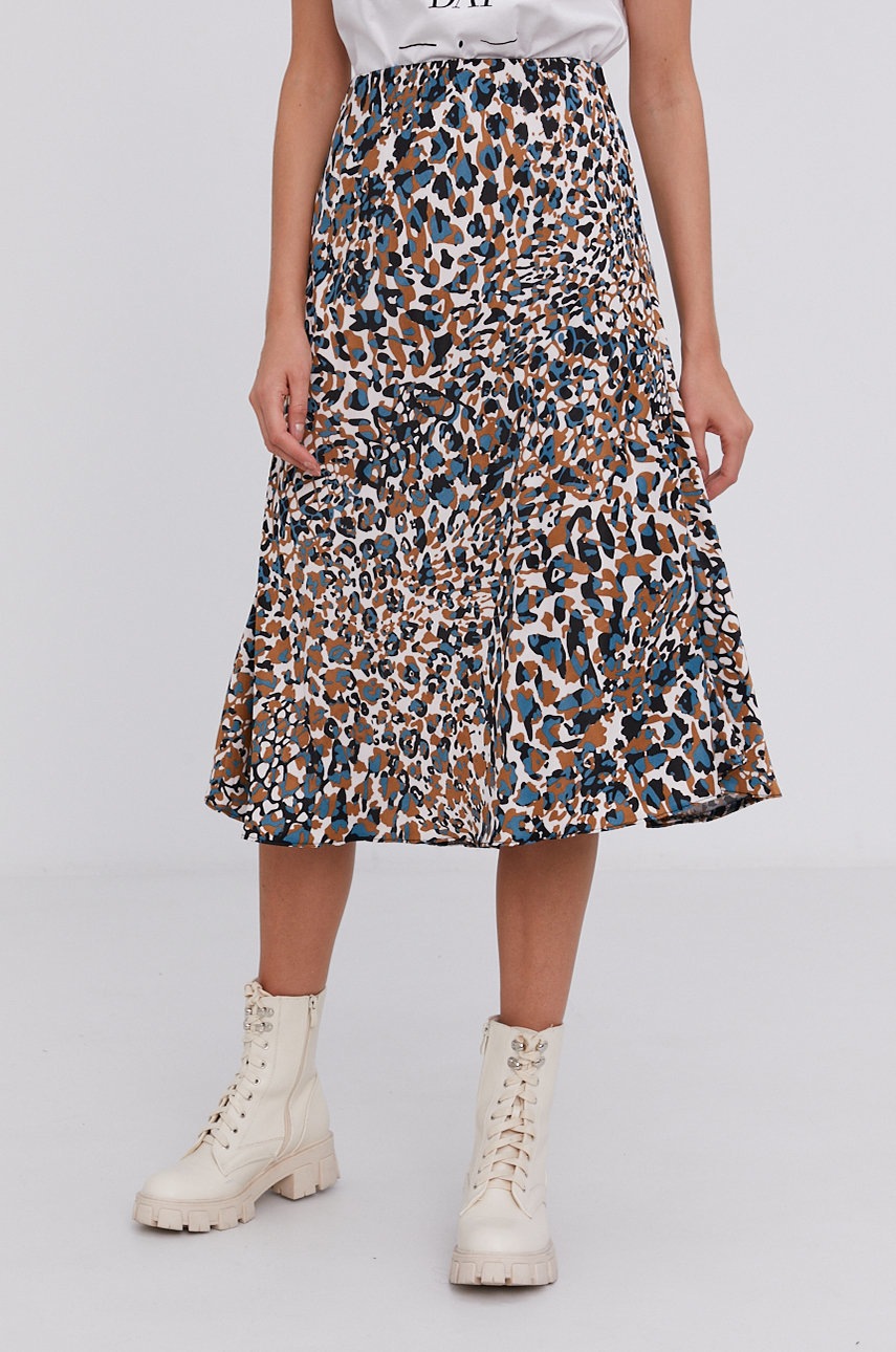 

Пола Answear Lab в бежово среднодълъг модел разкроен модел, Бежов