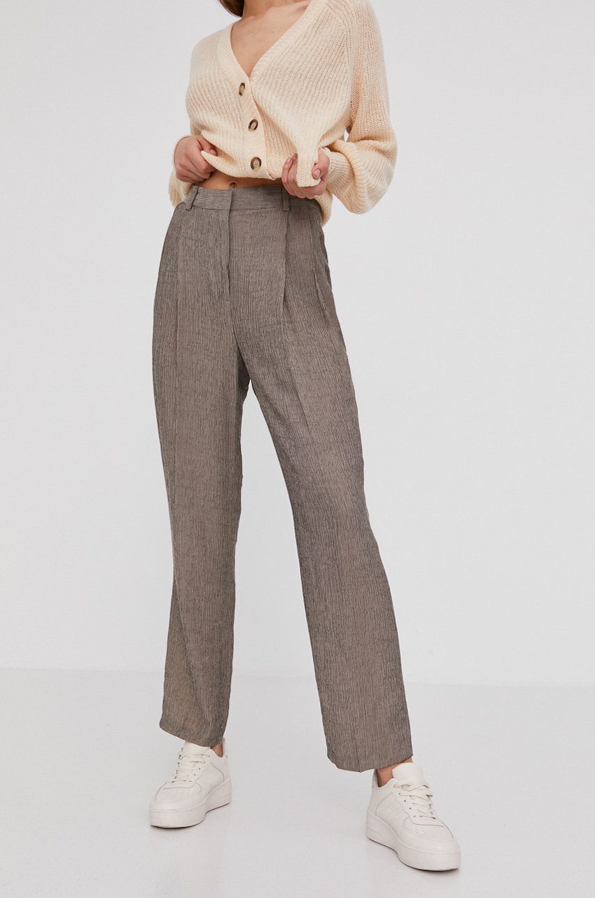Answear Lab Pantaloni femei, culoarea bej, lat, high waist