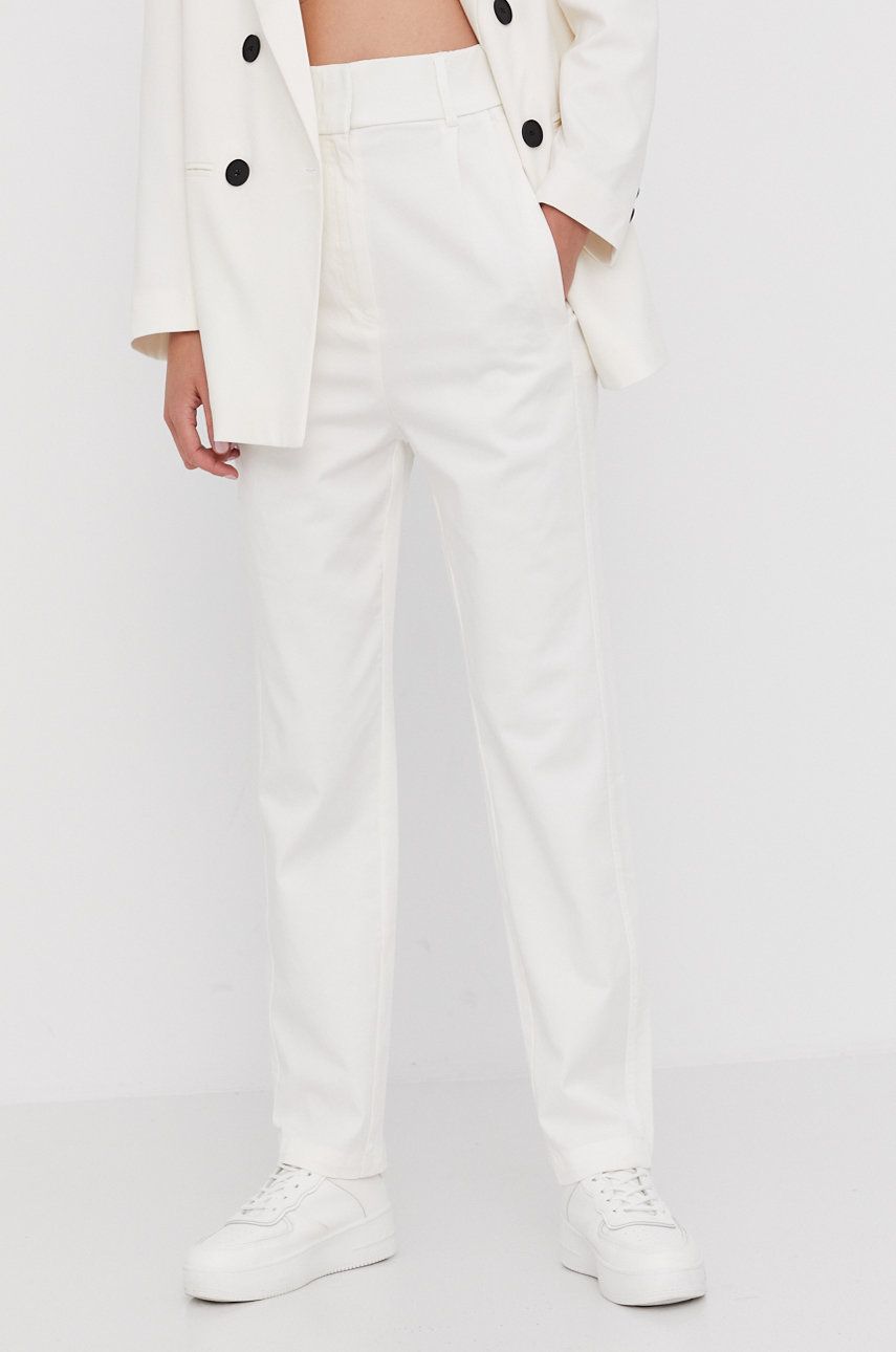 Answear Lab Pantaloni femei, culoarea alb, model drept, high waist
