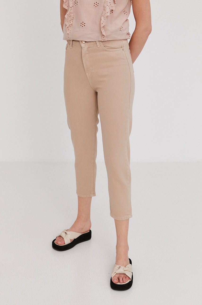 Answear Lab Pantaloni femei, culoarea bej, model drept, high waist