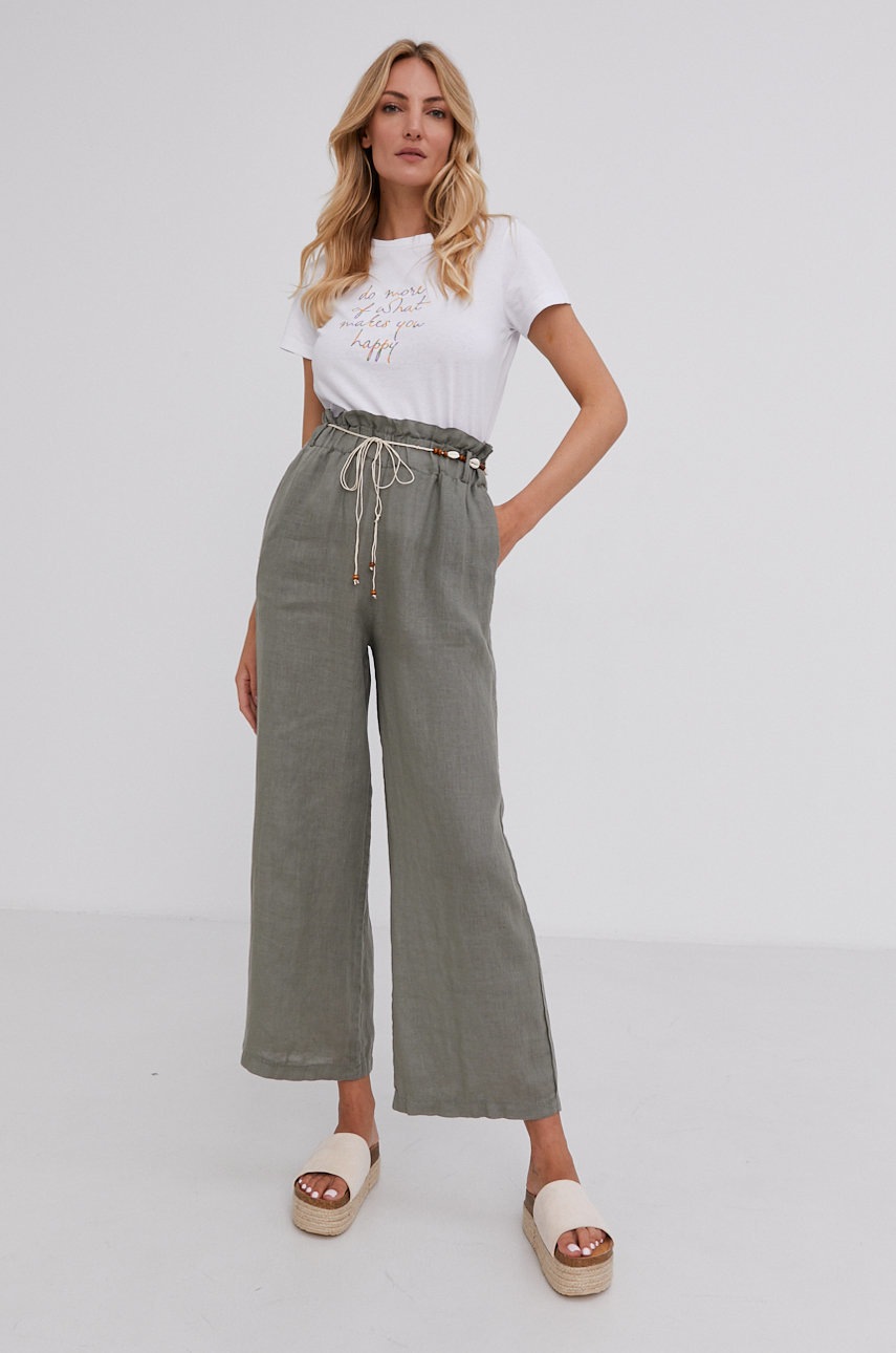 

Льняні штани Answear Lab Pure Linen жіночі колір зелений широке висока посадка