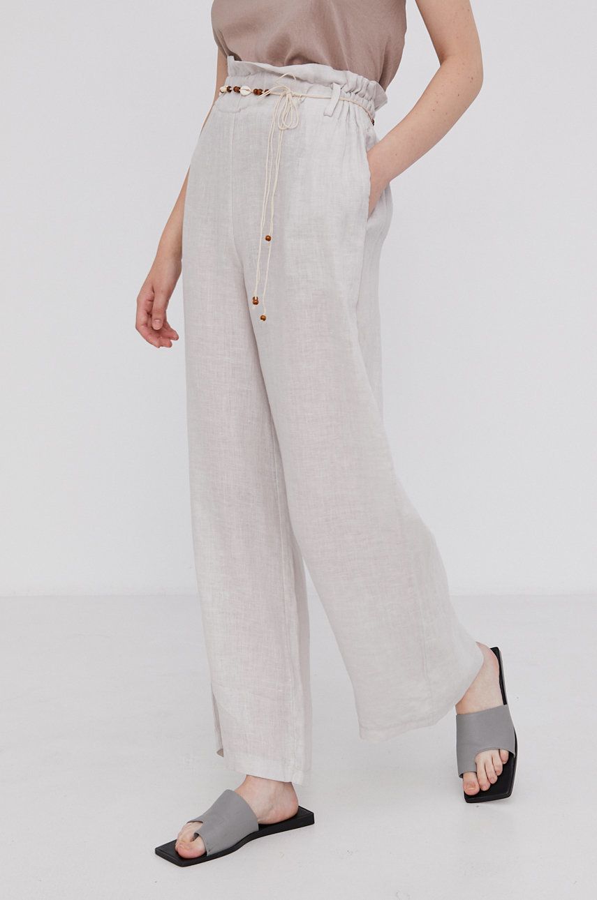Answear Lab Spodnie lniane Pure Linen damskie kolor beżowy szerokie high waist