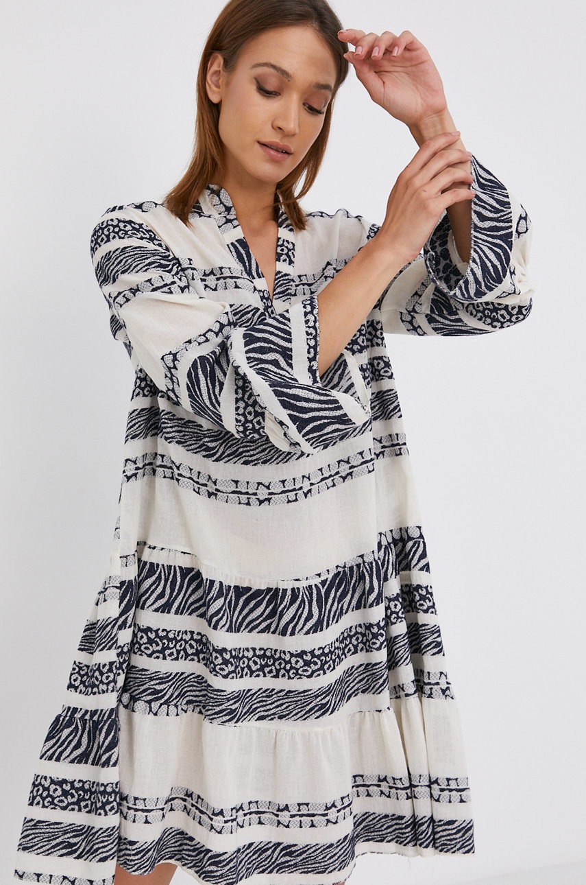 

Льняна сукня Answear Lab Pure Linen колір синій mini розкльошена