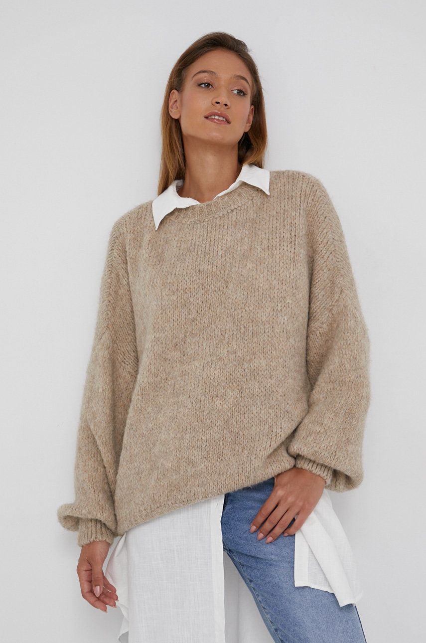 Answear Lab Sweter z domieszką wełny damski kolor beżowy ciepły