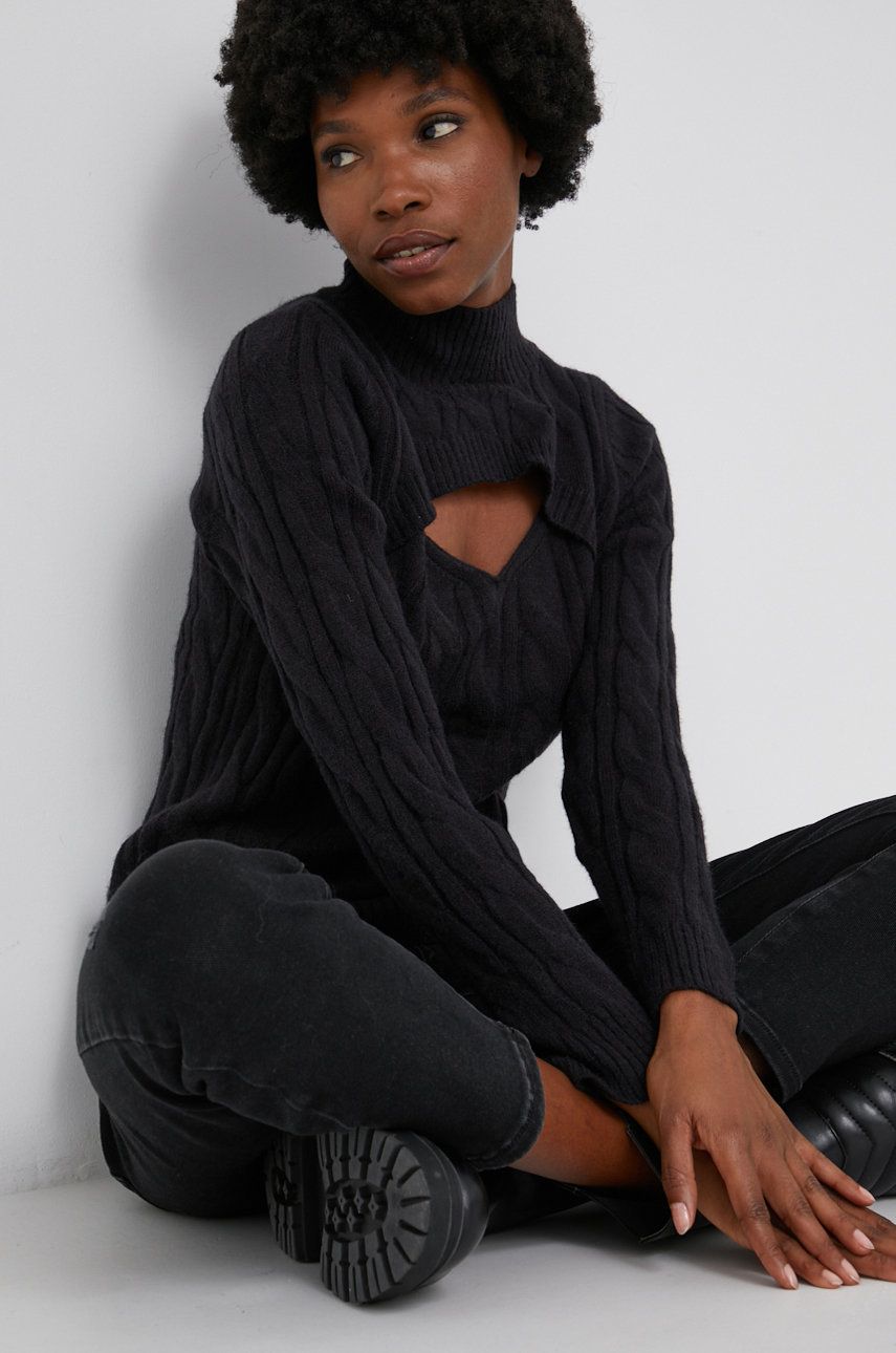 Answear Lab Pulover din amestec de lână femei, culoarea negru, cu turtleneck Answear Lab imagine megaplaza.ro