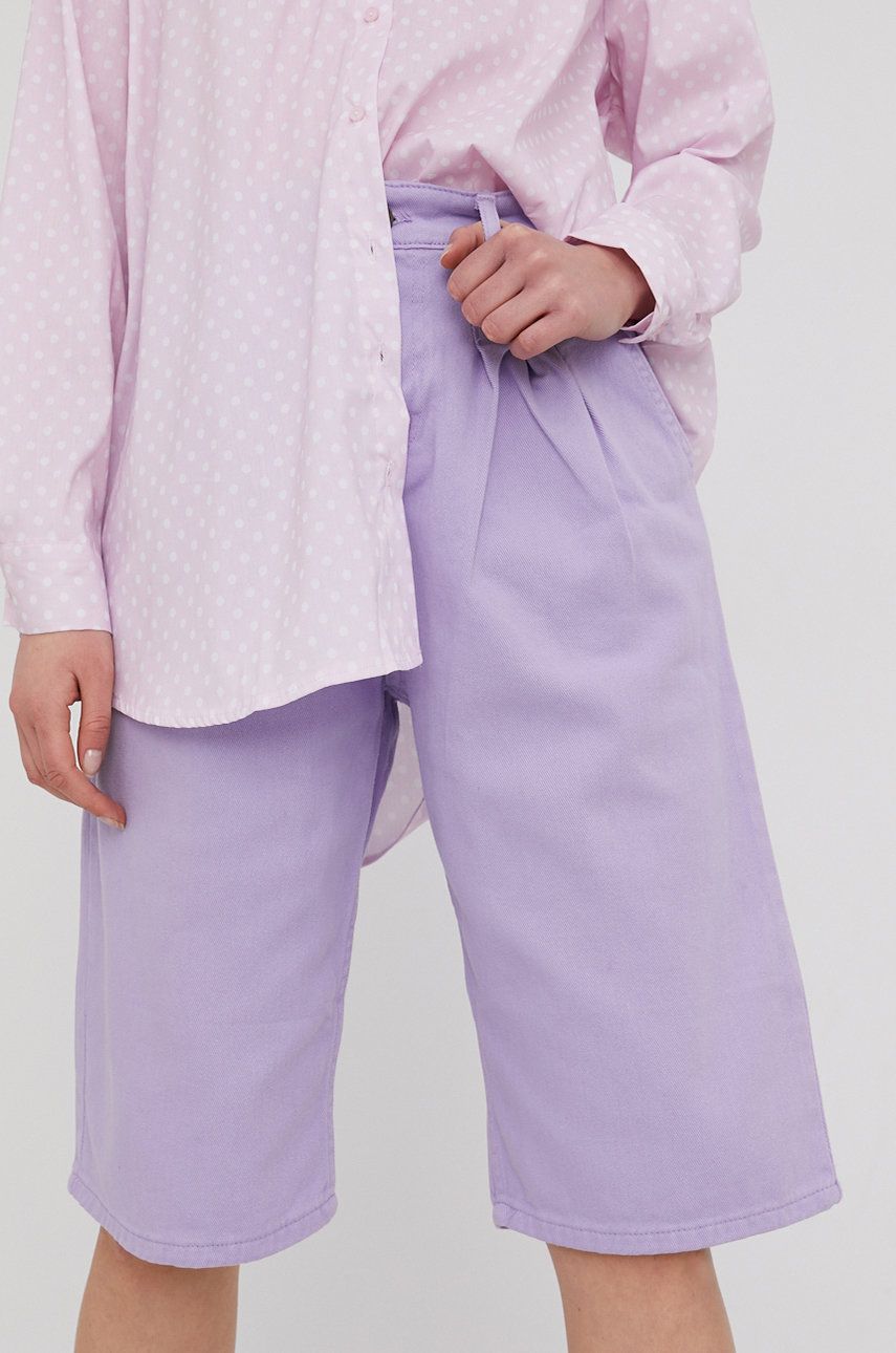 Answear Lab Pantaloni scurți jeans femei, culoarea roz, material neted, high waist